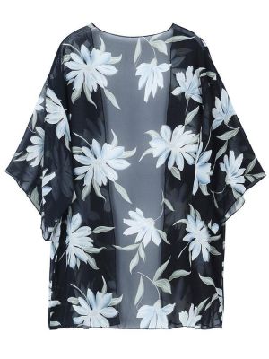 Women Floral Print Summer Blouses Chiffon Kimono Beach Cover Up