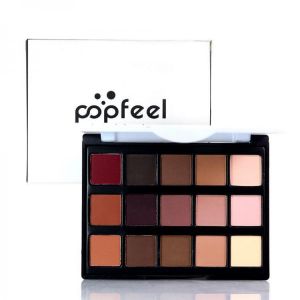 Popfeel 15 Colors Eyeshadow Palette Shimmer Glitter Nude Matte Pigmented Metallic Finish Eye Shadow