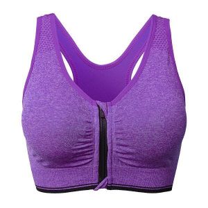 Wire Free Shakeproof Front Zipper Seamless Stretch Padded Yoga Sports Bra Crop Top