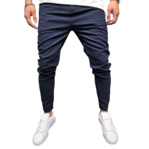 Mens Fashion Stripe Lightweight Breathable Zipper Casual Pants