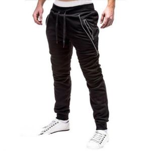 Casual Elastic Waist Double Zipper Pocket Drawstring Sport Pants