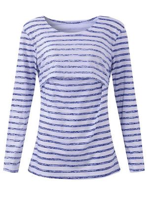 Striped Pattern Long Sleeve Nursing Tops Breast feeding Clothes Tees For Pregnant Women Maternity