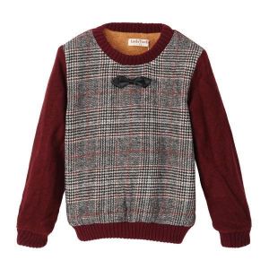 Baby Children Boys Thick Tie Lattice Plaid Fur Sweater