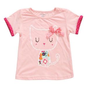 2015 New Little Maven Summer Baby Girl Children Cat Pink Cotton Short Sleeve T-shirt Top