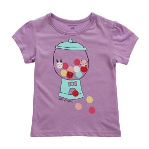 2015 New Little Maven Baby Children Girl Purple Cotton Short Sleeve T-shirt Top