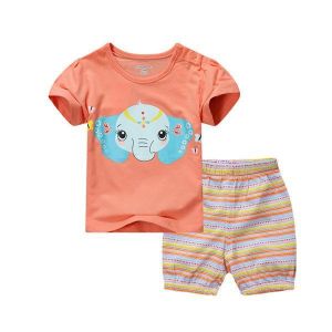 2015 New Little Maven Baby Girl Children Summer Set Short Sleeve Orange T-shirt Top+Plant