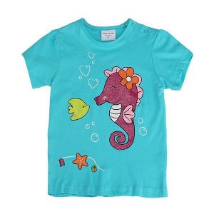 Luke classic online בגדי ילדים 2015 New Summer Baby Girl Children Sea Horse Green Cotton Short Sleeve T-shirt