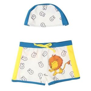 Child Swimming Trunks Lion Cartoon Trunks With Hat Swimwear Set