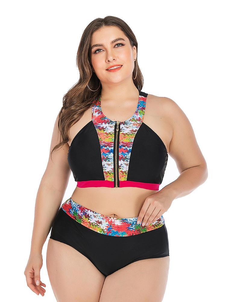 Luke classic online בגדי ים Black Front Zipper Racer Back Full Coverage Bikini