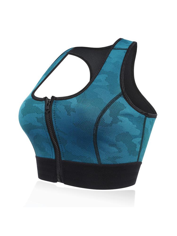 Luke classic online נשים US14 Front Zipper Racer Back Wireless Camouflage Elastic Sports Bra