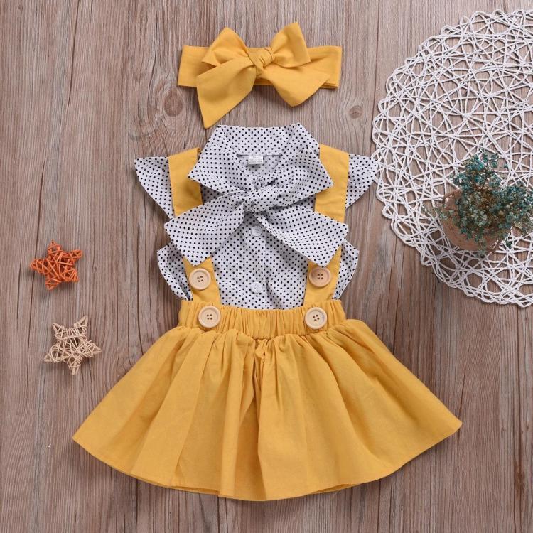 Luke classic online בגדי ילדים Polka Dot Girls Top + Bow + Dress Three-Piece Set for 2Y-5Y