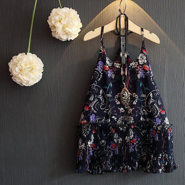 Luke classic online בגדי ילדים Kid Girls Floral Printed Sleeveless Strap Chiffon Pleated Dress (Not Including Necklace)