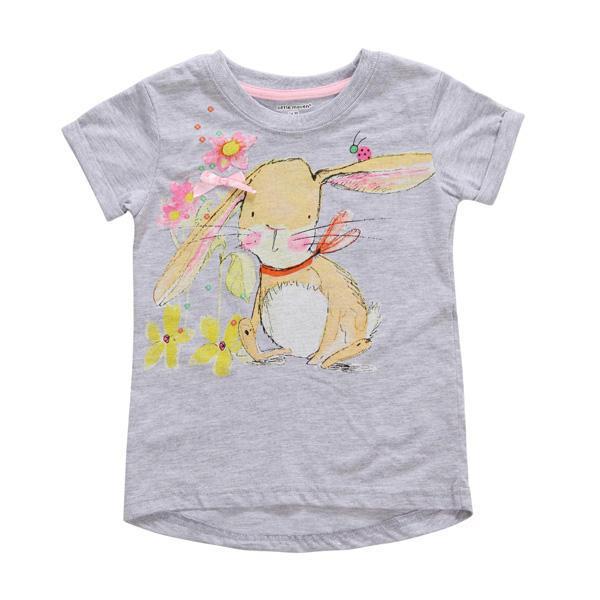 Luke classic online בגדי ילדים 2015 New Little Maven Baby Girl Children Cute Rabbit Grey Cotton Short Sleeve T-shirt Top